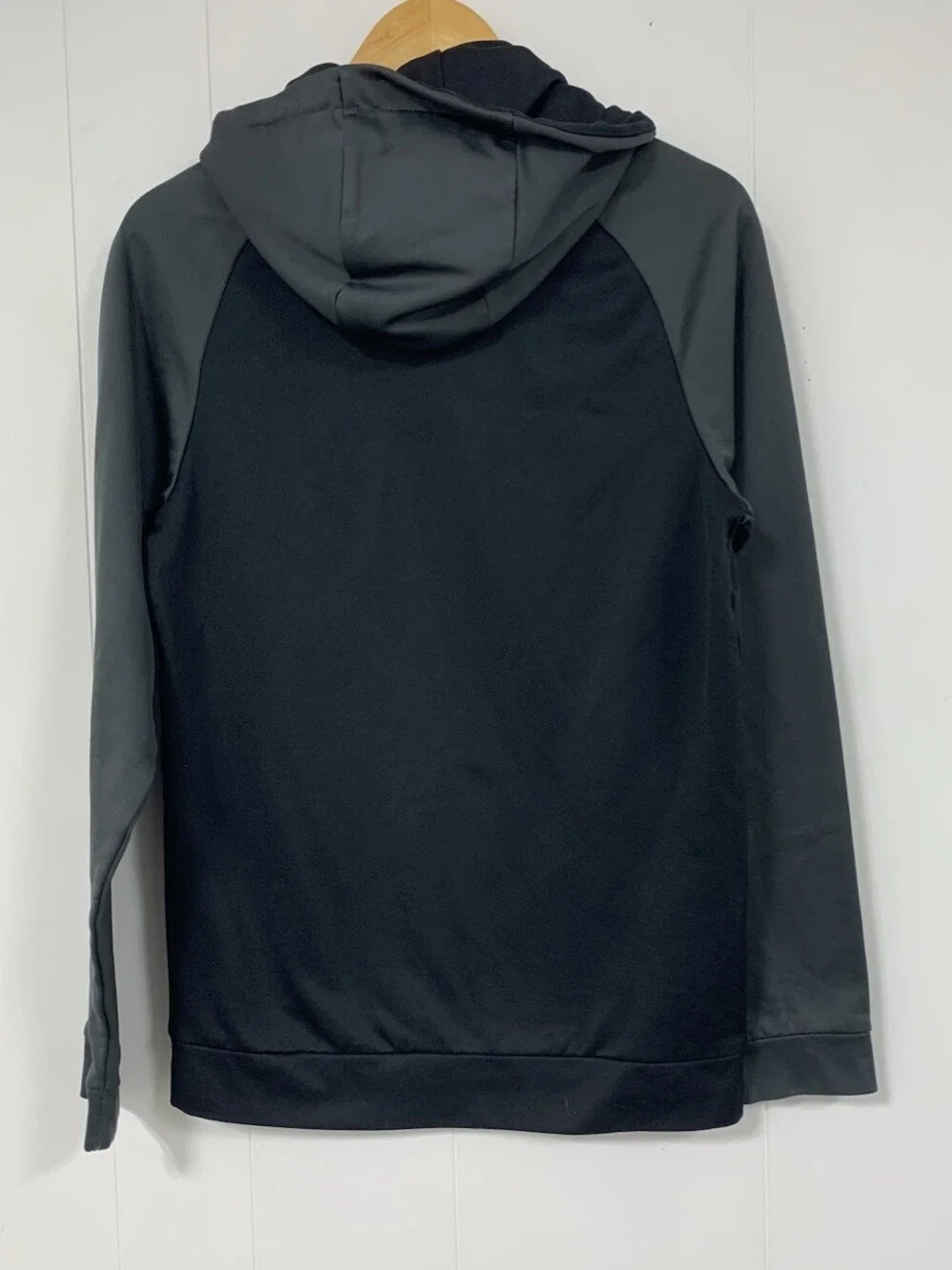 Nike Dri-FIT Hoodie Small Black Gray Raglan Swoosh Pullover Pocket